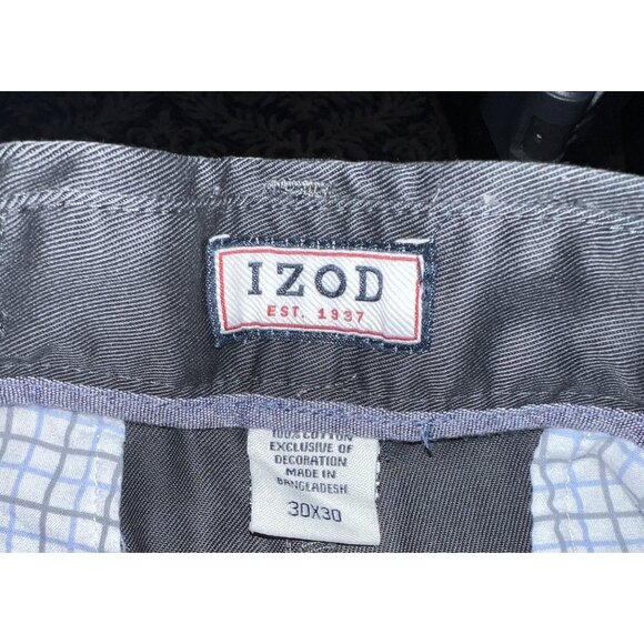 Izod Mens Charcoal Dress Pants 30x30 Adjustable Waist Cuffed Hem Button/Zip - Picture 3 of 3